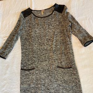 Black & white 3/4 sleeve dress with faux leather accents